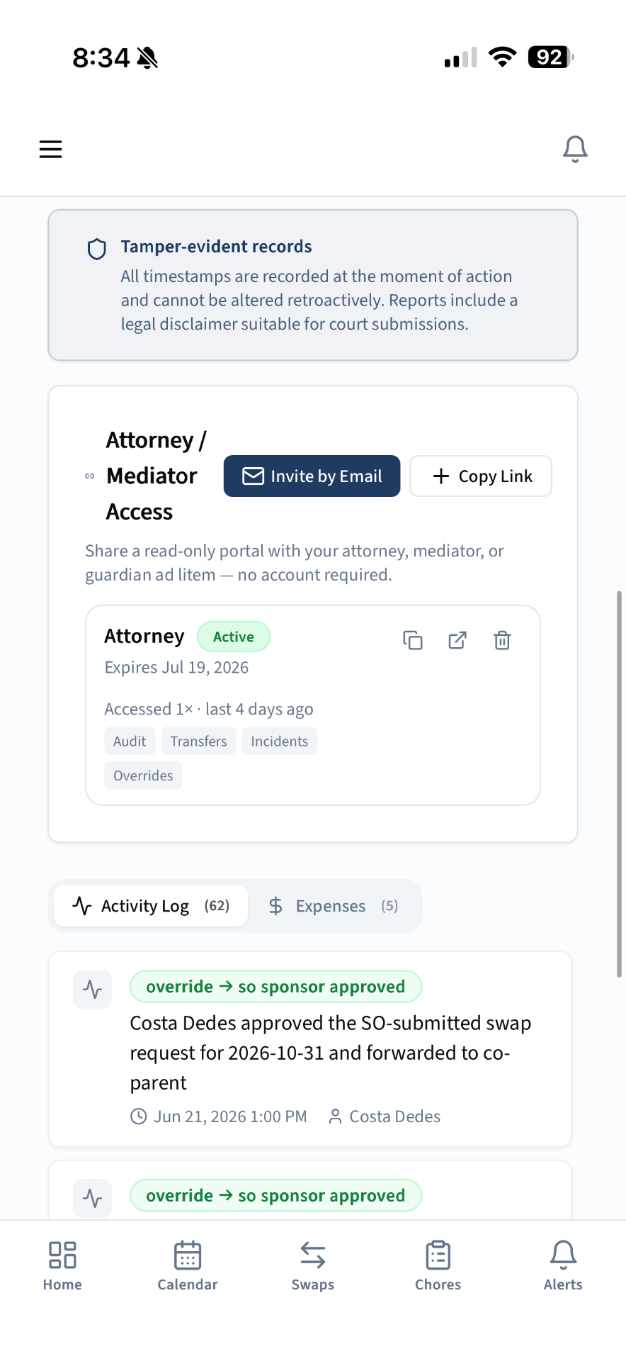 Attorney and family access controls