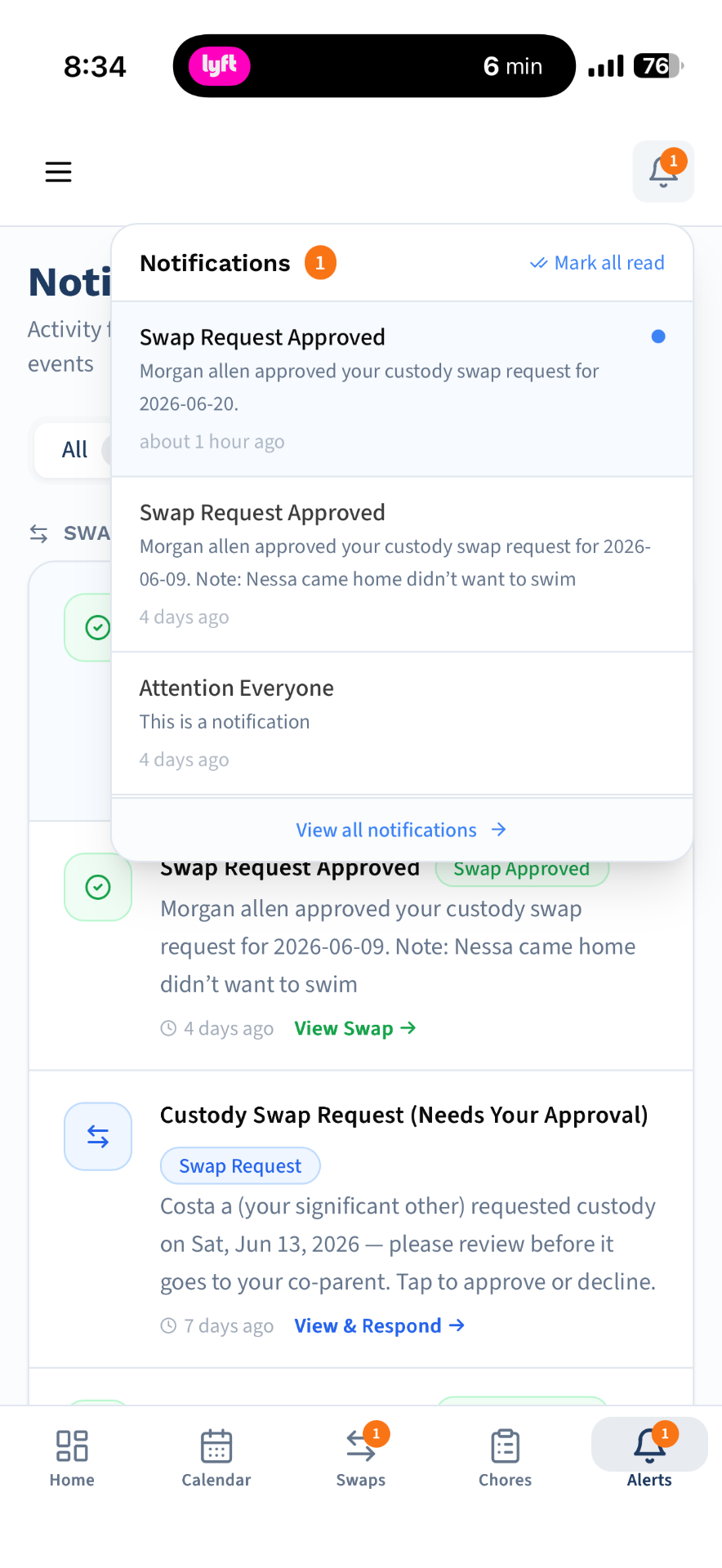 Notifications and swap approvals